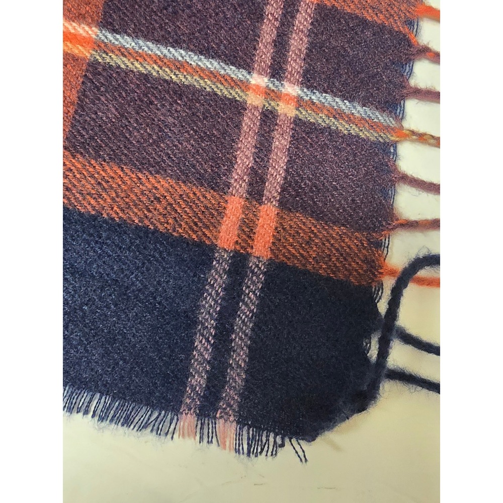 Style & Co Navy Orange Plaid Oblong Wrap Scarf with Fringe NWT - Picture 8 of 10